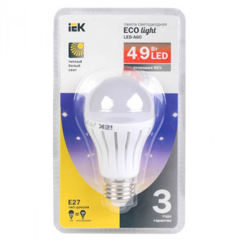 Лампа светодиодная A60 шар 4.9 Вт 400 Лм 230 В 3000 К E27 ECOLIGHT