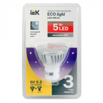 Лампа светодиодная MR16 софит 5 Вт 330 Лм 230 В 3000 К GU5.3 ECOLIGHT
