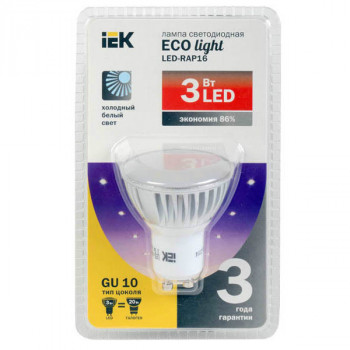 Лампа светодиодная PAR16 софит 3 Вт 200 Лм 230 В 4000 К GU10 ECOLIGHT